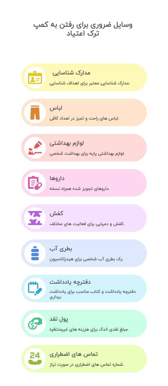 چک لیست وسایل لازم و ضروری برای رفتن به کمپ ترک اعتیاد