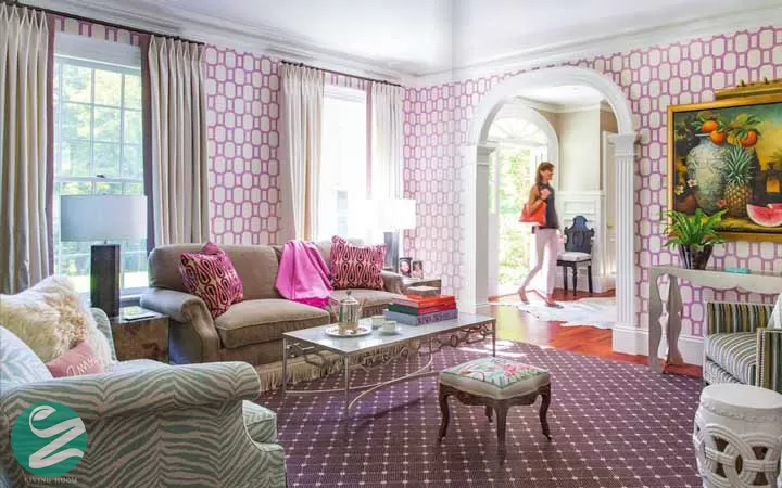 دکوراسیون رنگی _ اتاق نشیمن بنفش رنگ