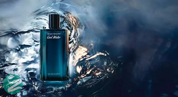 Davidoff Cool Water perfume bottle surrounded by swirling water