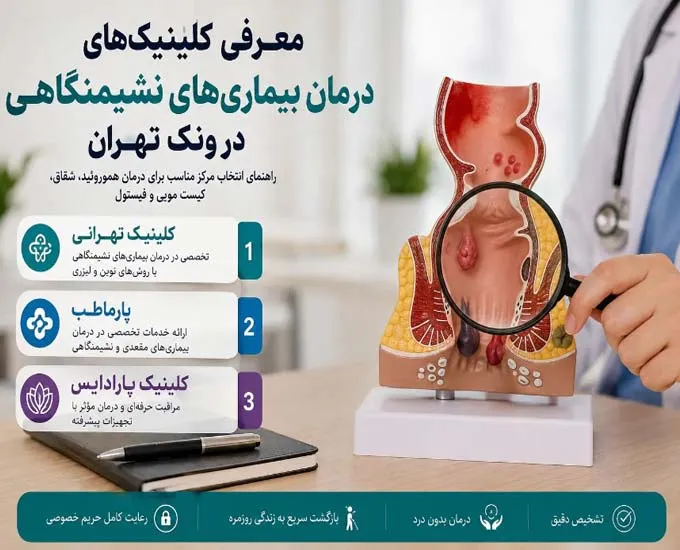معرفی کلینیک‌های درمان بیماری‌های نشیمنگاهی در ونک تهران؛ از هموروئید تا شقاق و کیست مویی