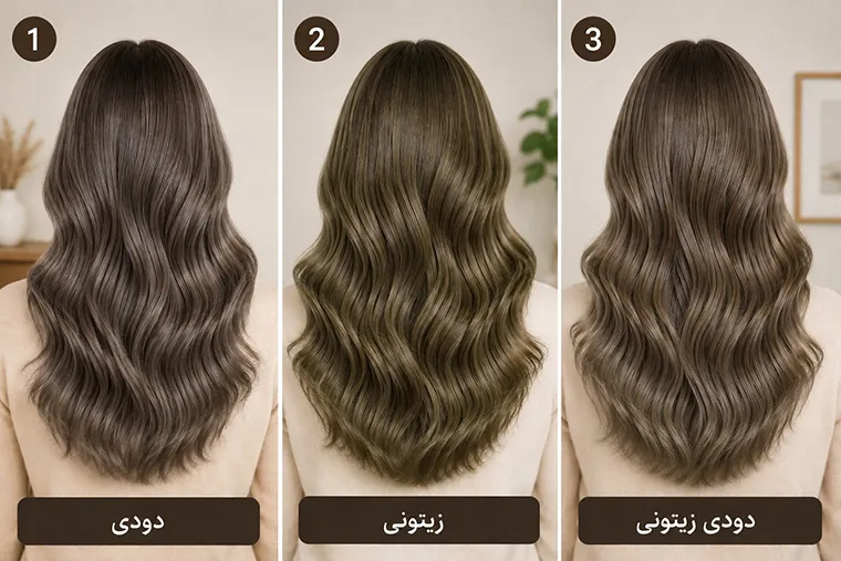 ترکیب رنگ دودی و زیتونی برای موهای سفید بدون دکلره
